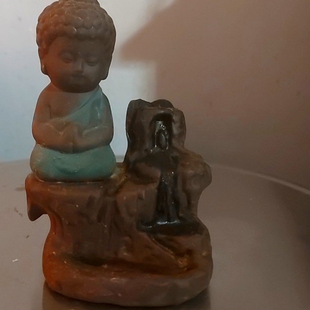 Meditating Buddha Clay Incense Cone Waterfall Burner